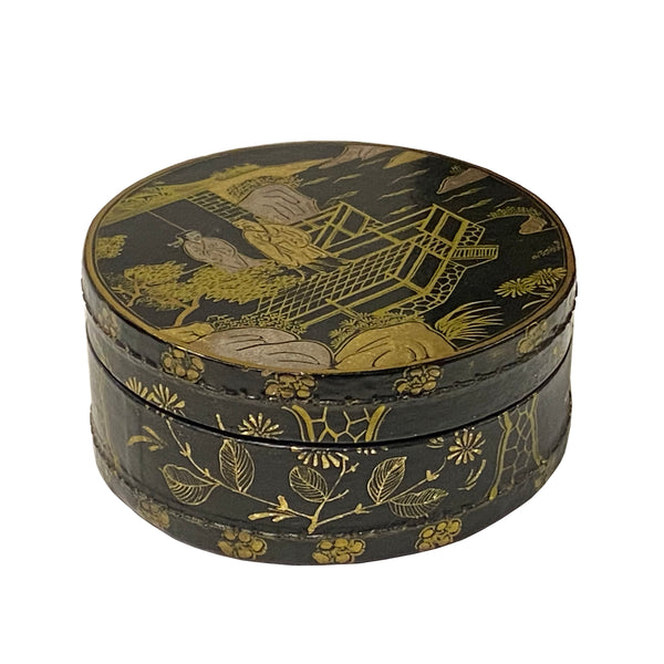 Chinese Black Lacquer Golden Graphic Round Display Box ws2230S