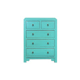 Handcrafted Turquoise Blue Solid Wood Cabinet 5-Drawer Storage Space cs7706NB