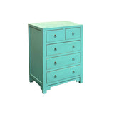 Handcrafted Turquoise Blue Solid Wood Cabinet 5-Drawer Storage Space cs7706NB