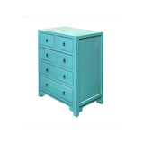 Handcrafted Turquoise Blue Solid Wood Cabinet 5-Drawer Storage Space cs7706NB