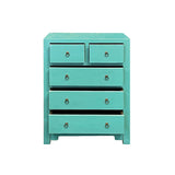 Handcrafted Turquoise Blue Solid Wood Cabinet 5-Drawer Storage Space cs7706NB