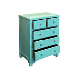 Handcrafted Turquoise Blue Solid Wood Cabinet 5-Drawer Storage Space cs7706NB