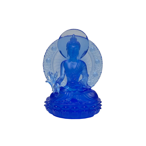 Blue Crystal Glass Lotus Cross Leg Sitting Amitabha Shakyamuni Buddha ws3657S