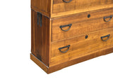 Vintage Brown Wood Hardware Accent 3 Stack Tansu Chest Cabinet ws3852S