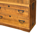 Vintage Brown Wood Hardware Accent 3 Stack Tansu Chest Cabinet ws3852S