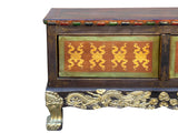 Four Side Carving Painted Vintage Tibetan Low Table Cabinet - Handcrafted Coffee Table cs975S