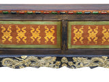 Four Side Carving Painted Vintage Tibetan Low Table Cabinet - Handcrafted Coffee Table cs975S