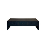 Oriental Black Lacquer 3 Drawers Trapezoid Low TV Stand Console Table Cabinet ws4241S