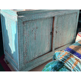 Distressed Turquoise Aqua Blue Rough Grain 2 Doors Credenza Sideboard Console ws4344S