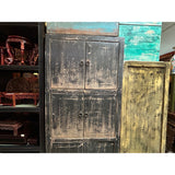 Distressed Black Tan Marks Tall Slim 4 Shelves Closed Doors Storage Cabinet ws4365S