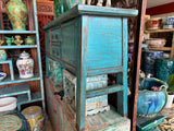 Vintage Chinese Distressed Turquoise Blue Foyer Narrow Side Console Table ws4394S