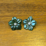 Pair Dark Green Jade Stone Flower Petal Shape Earrings ws4268S