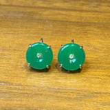 Pair Round Circle Shape Green Jade Stone Stud Earrings Clip ws4269S