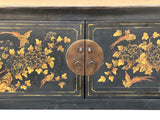 Vintage Black Base Golden Flower Birds Graphic Credenza Console Table ws4824S