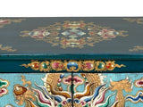 Tibetan Oriental Teal Blue Aqua Dragon Head Graphic End Table Nightstand ws4829S