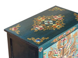 Tibetan Oriental Teal Blue Aqua Dragon Head Graphic End Table Nightstand ws4829S