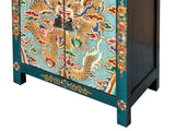 Tibetan Oriental Teal Blue Aqua Dragon Head Graphic End Table Nightstand ws4829S