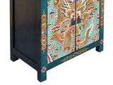 Tibetan Oriental Teal Blue Aqua Dragon Head Graphic End Table Nightstand ws4829S