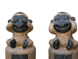 Set 3 Brown Stone Body Black Face Artistic Monkey Statues ws4828S