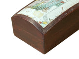 Chinese Old White Base Color People Graphic Porcelain Brown Wood Box ws3897S