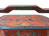 Chinese Brick Red Lacquer Color Treasure Graphic Stack Box Basket ws3912S