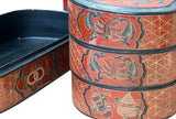 Chinese Brick Red Lacquer Color Treasure Graphic Stack Box Basket ws3912S