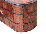 Chinese Brick Red Lacquer Color Treasure Graphic Stack Box Basket ws3893S