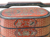 Chinese Brick Red Lacquer Color Treasure Graphic Stack Box Basket ws4041S