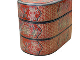 Chinese Brick Red Lacquer Color Treasure Graphic Stack Box Basket ws4041S