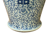 Chinese Blue White Floral Double Happiness Graphic General Temple Jar ws3974S