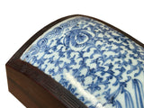 Chinese Old White Base Blue Scroll Flowers Porcelain Brown Wood Box ws4025S