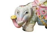 Pink Flower Graphic Porcelain Elephant Candle Holder Accent Decor Figure ws3972S