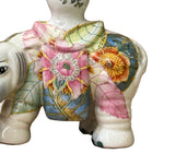 Pink Flower Graphic Porcelain Elephant Candle Holder Accent Decor Figure ws3972S