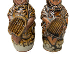 Pair Ceramic Handmade Brown Cheerful Basket Holding Jovial Figure Vases ws4443S