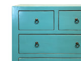 Handcrafted Turquoise Blue Solid Wood Cabinet 5-Drawer Storage Space cs7706NB