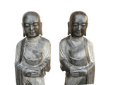 Pair Black Gray Stone Carved Standing Monk Arhat Lohan Statues ws4335PS