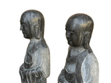 Pair Black Gray Stone Carved Standing Monk Arhat Lohan Statues ws4335PS