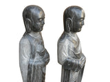 Pair Black Gray Stone Carved Standing Monk Arhat Lohan Statues ws4335PS