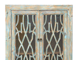 Distressed Aqua Blue Latticework Glass Doors China Bookcase Cabinet cs1335S