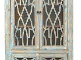 Distressed Aqua Blue Latticework Glass Doors China Bookcase Cabinet cs1335S