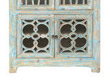 Distressed Aqua Blue Latticework Glass Doors China Bookcase Cabinet cs1335S