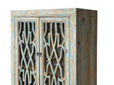 Distressed Aqua Blue Latticework Glass Doors China Bookcase Cabinet cs1335S