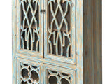 Distressed Aqua Blue Latticework Glass Doors China Bookcase Cabinet cs1335S