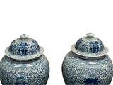 Pair Chinese Blue White Double Happiness Porcelain Temple General Jars ws4402S