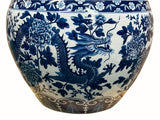 Chinese Crackle Base Blue White Double Dragon Peony Porcelain Pot ws4328S