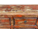 Orange Brown Rustic Vintage 9-Drawer Wooden Dresser – Distressed Farmhouse Storage Cabinet cs1977S