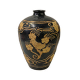 ceramic bird motif art vase - asian chinese song style ware vase