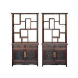 Pair Brown Oriental Two Sided Display Curio Cabinet Room Divider cs6113CS