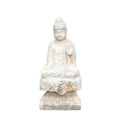 Chinese Oriental Distressed White Marble Stone Carved Sitting Buddha cs7212S