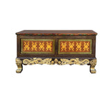 Four Side Carving Painted Vintage Tibetan Low Table Cabinet - Handcrafted Coffee Table cs975S